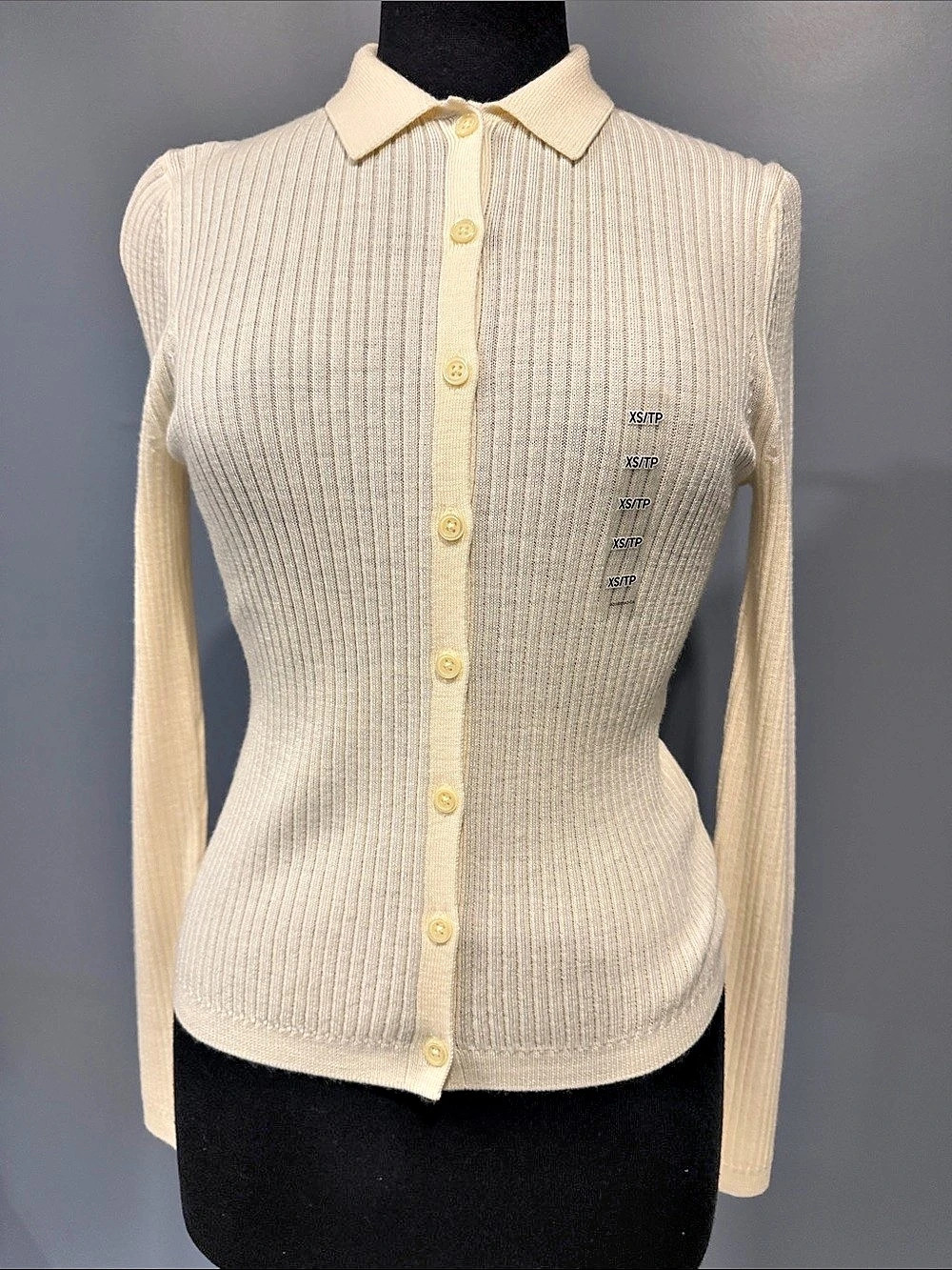 Uniqlo Extra Fine Merino Ribbed Polo Cardigan Cream XS